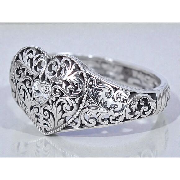 Brighton Heart Filigree Cuff Bracelet Hinged Clamper Magnetic Retired 7" - Picture 3 of 8